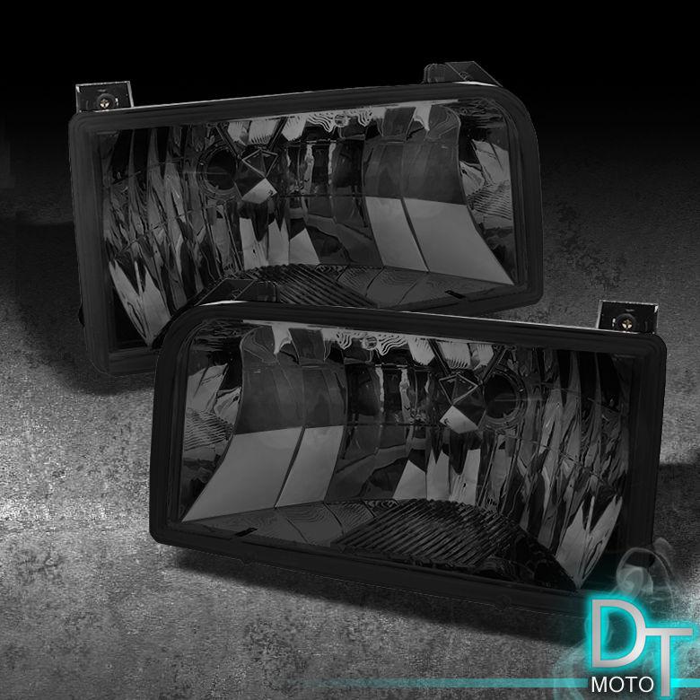 92-96 ford f150 bronco crystal diamond pick up smoked smoke head lights lamps