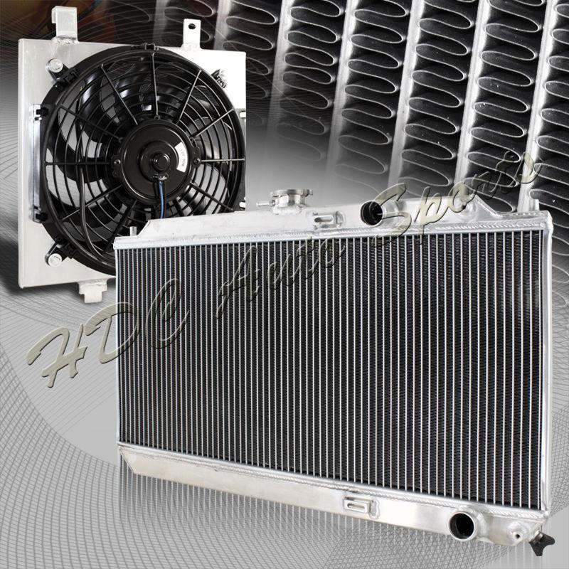 90-93 acura integra gs gs-r ls rs mt dual row aluminum radiator+black fan shroud