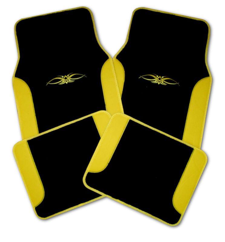 New vinyl carpet two-tone yellow black car truck auto interior floor mats set #3