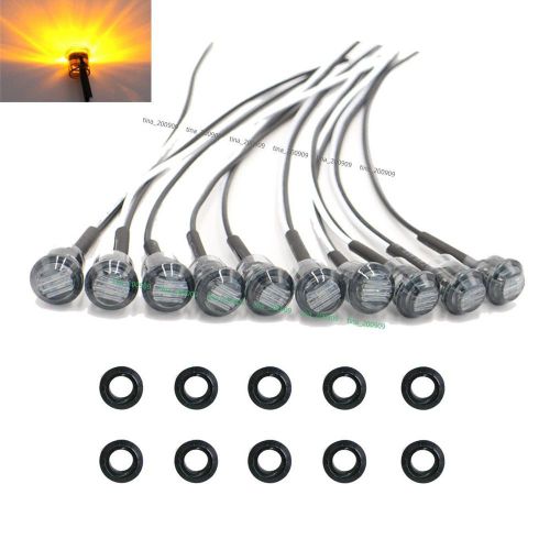 10x mini 12v black smoked amber 3/4&#034; round side 3 led marker trailer truck light