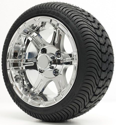 Golf cart 12&#034; chrome &#034;stingray&#034; wheels and 215/35-12 dot low profile tires