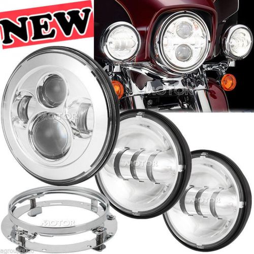 Chrome 7&#034; daymaker headlight + mounting ring + passing lights for harley touring