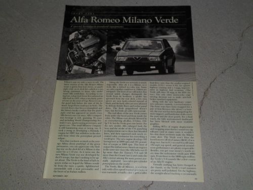 1987 alfa romeo milano verde article / ad