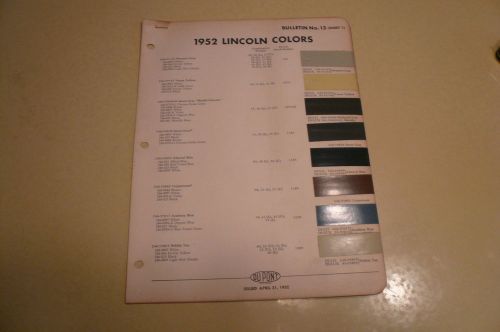 1952 lincoln dupont duco color chip paint sample - vintage