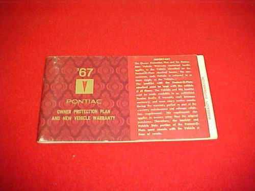 1967 pontiac gto 2 door original warranty opp booklet only 67 service guide