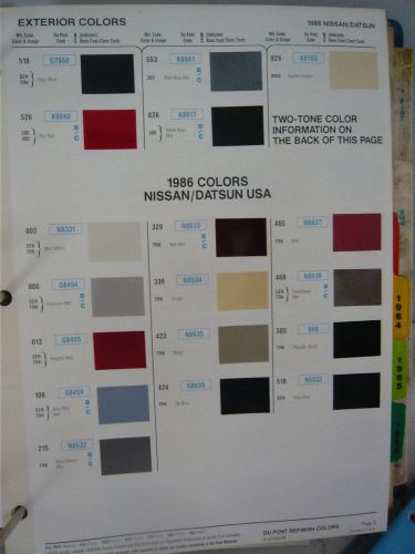 1986 nissan datsun usa world color dupont refinish paint chips 84-86 info