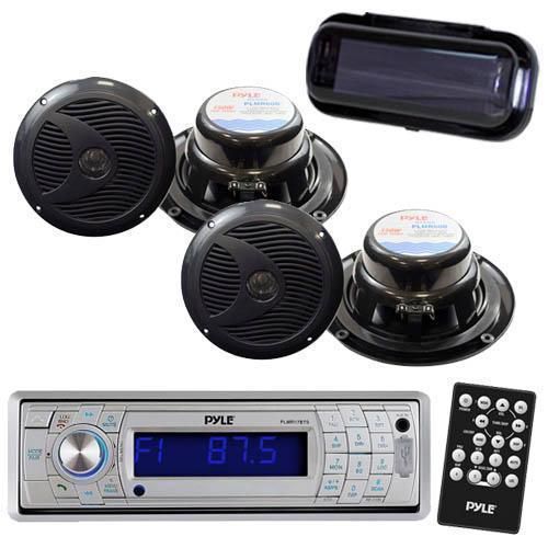 New marine silver am/fm sd usb player w/ wireless bluetooth 4 new speakers cover