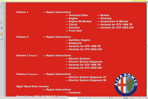 Alfa romeo gtv spider 1995 - 2006  factory repair service / workshop manual fsm