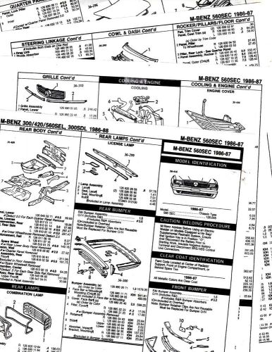 1986 1987 mercedes benz 560sec 560 sec body parts list crash sheets *** or h