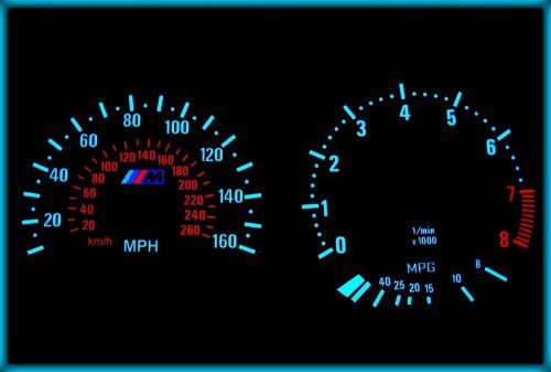 G209 bmw e36 m3 91-99 us 160mph black/blue el plasma glow gauges cluster dials