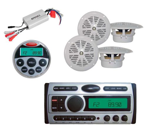 800w amp, marine remote,4x 4&#034; white speakers + new pyle boat cd mp3 360w radio