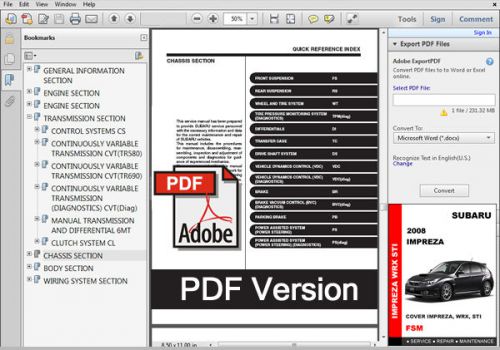 Subaru impreza wrx &amp; sti 2008 factory service repair workshop maintenance manual