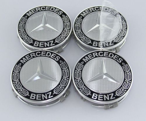 Mercedes-benz (4) pc 75mm mb black center wheel hub cap caps emblem badge newaaa