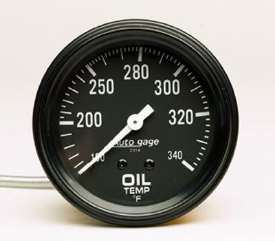 Auto gage mechanical oil temperature gauge 2 5/8" dia black face 2314