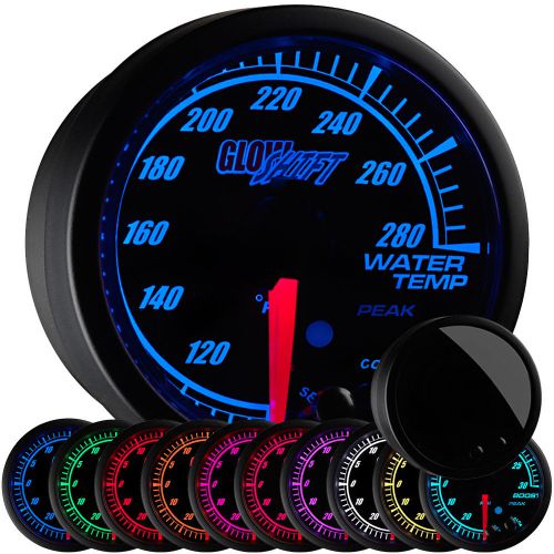 52mm glowshift black elite 10 color series water temp gauge meter w. peak recall