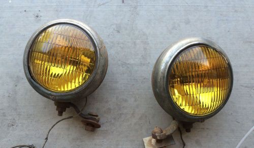 Vintage auto lamp model 10 glass lens yellow fog light set of 2