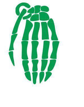 Bone hand grenade - patriot bomb race car truck window decal (4" x 3" vinyl)