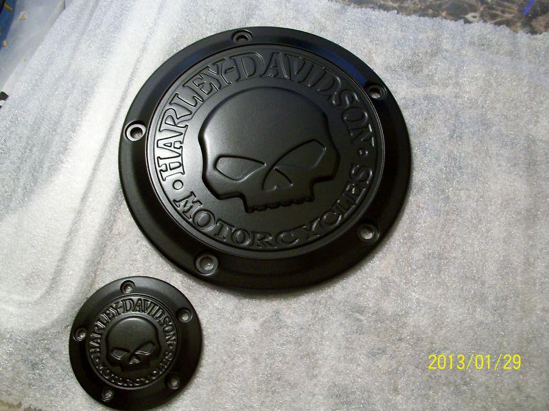 Harley twin cam skull derby cover/timing cvr-99-present-matte black powder coat