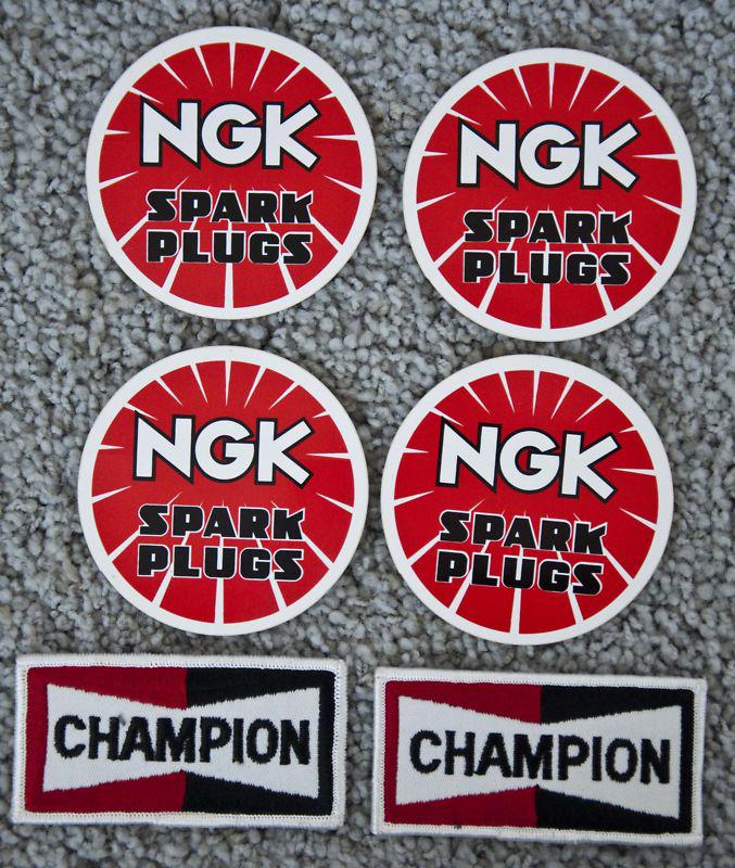 Vintage motorcycle spark plug stickers and patches - ngk - champion