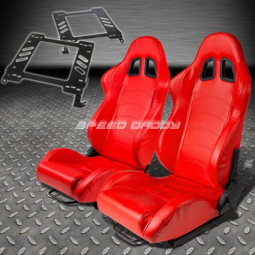 Pair type-1 reclining red pvc leather racing seat+bracket for 02-07 wrx/sti