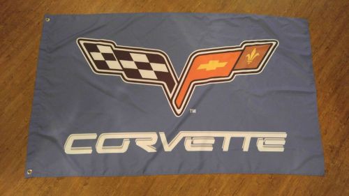 Corvette style racing flag banner 3x5 logo blue mancave garage car enthusiast
