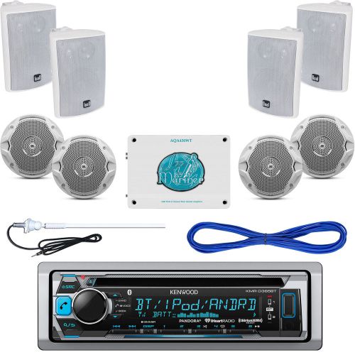 Marine kenwood bluetooth cd radio, 6.5&#034;/4&#034; speaker set,wires, antenna ,4800w amp