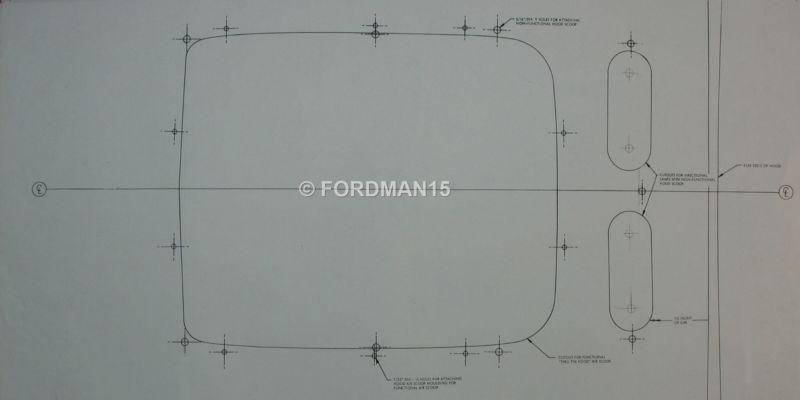 69-70 ford mustang ram air 302 351 390 428 scj cj shaker hood template (aca)