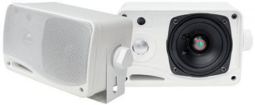 Pair new plmr24 3.5&#039;&#039; 200 watt 3-way weather proof mini box speaker system white