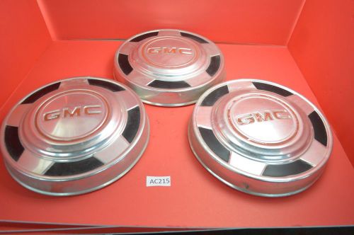 Set of 3  gmc dog dish hubcap pickup truck van, 1/2 ton,10-1/4&#034; i.d.,10-3/4 oem