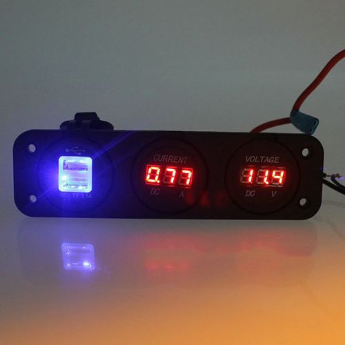 12v/24v car motorcycle 3 in 1 digital voltmeter ammeter usb car charger socket