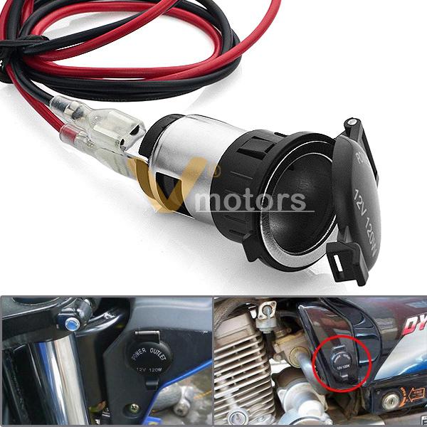 Motorcycle cruiser atv bike cigarette lighter power outlet plug socket 12v 120w