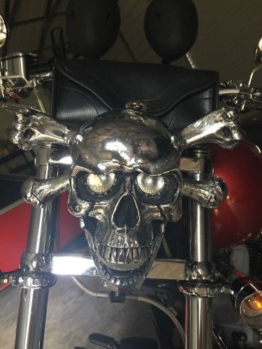 Life size chrome skull and cross bones headlight for motorcycle