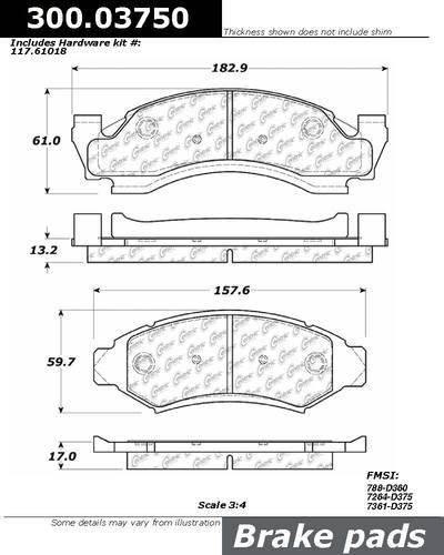 Centric 300.03750 brake pad or shoe, front-premium semi-met pads w/shims