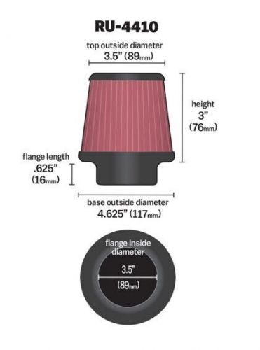 K&amp;n universal clamp-on washable air filter ru-4410 3.5&#034;flg, 4.63&#034;b, 3.5&#034;t, 3&#034;h