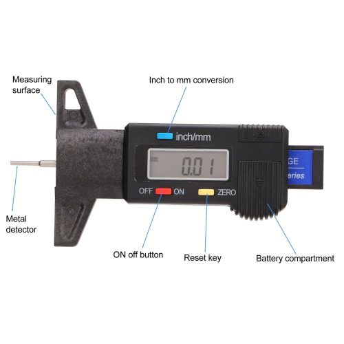 Digital tire tread depth gauge 0 to 1in measuring range inch mm conversion d