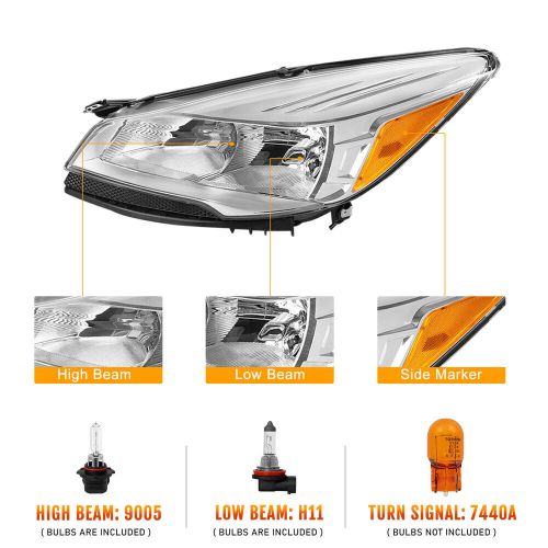 [halogen type]fit 2013-2016 ford escape chrome housing headlights set w/bulbs