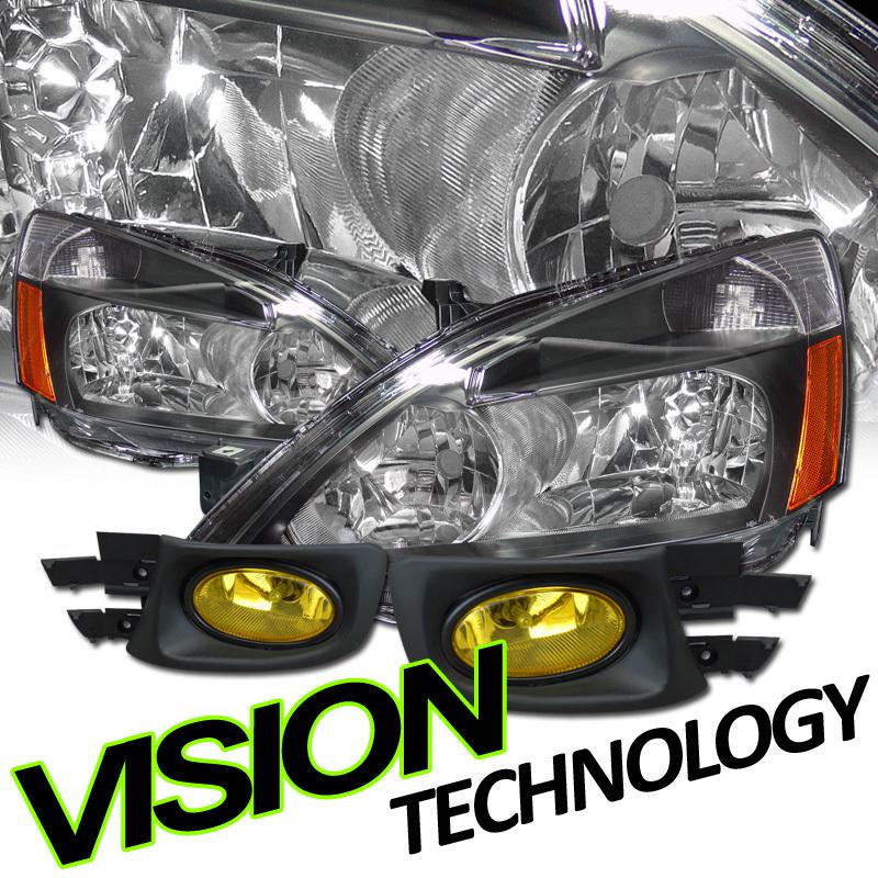 03 04 05 accord 4-door sedan jdm blk headlights+yellow fog lights w/ switch+bulb