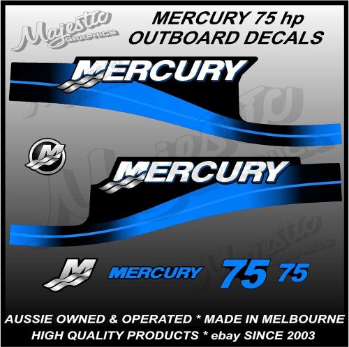 Mercury - 75 hp  - decals - blue - outboard motor decals