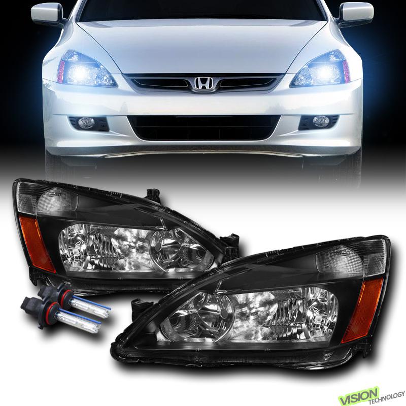 Black housing head lights lamps assembly+9006 xenon hid 03-07 accord coupe/sedan