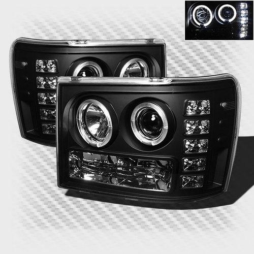 2007-2013 gmc sierra dual halo led projector headlights black head lights lamp