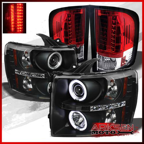 07-13 silverado black ccfl halo projector headlights+red clear led tail lights