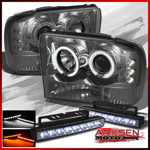 White/amber led fog+smoked ccfl halo led f250 super duty projector headlights