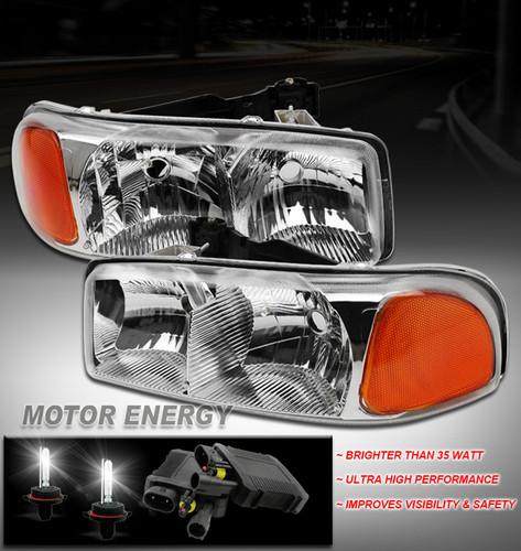 1999-2006 gmc sierra yukon denali xl crystal chrome head light lamp w/50w 6k hid