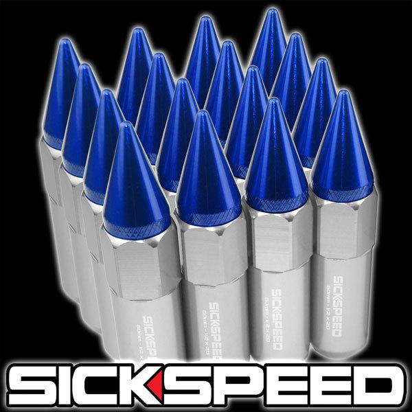 16 polished/blue spiked 60mm aluminum extended tuner lug nuts wheel 1/2x20 a