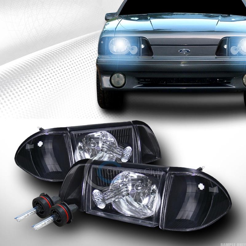 8000k hid xenon+black head lights+parking corner+signal ks 87-93 ford mustang gt