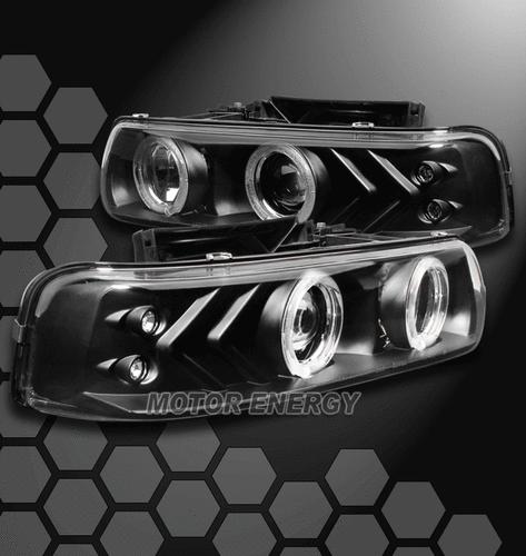 1999-2006 chevy silverado suburban tahoe halo led projector headlight lamp black