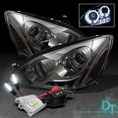 6000k slim xenon hid+smoke 03-07 honda accord dual halo led projector headlights