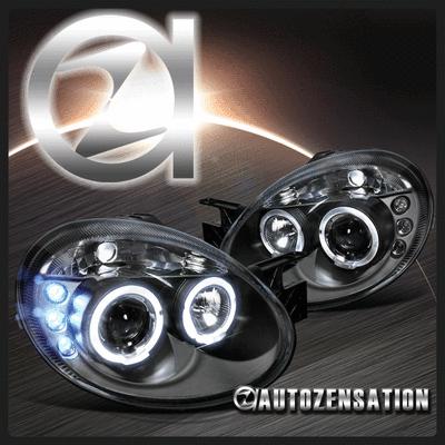 03-05 dodge neon black led drl halo projector headlights