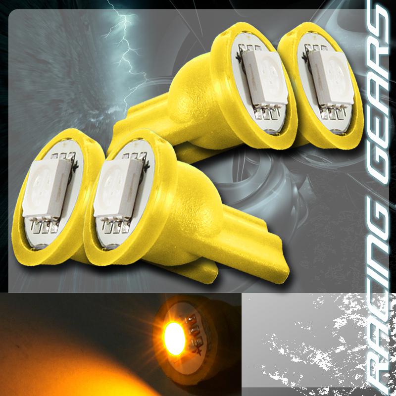 4x amber smd led t10 wedge interior instrument panel gauge license light bulbs