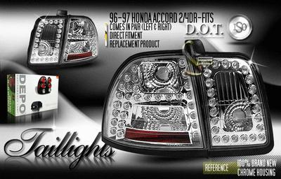 Depo pair euro chrome altezza outer & inner tail lights w/led 96-97 honda accord